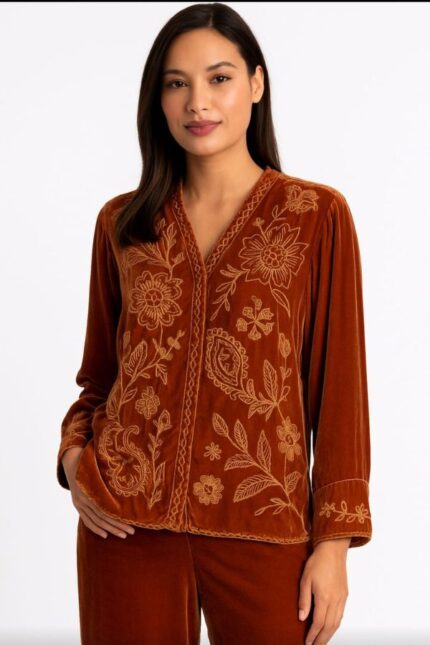 Fashionable Red Embroidered Top