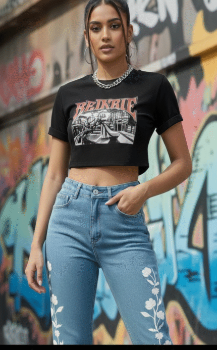 Patposha White-Flower Embroidered Straight Jeans